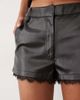 Miss Selfridge Miss Selfridge faux leather lace hem micro shorts in black - 2
