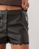 Miss Selfridge Miss Selfridge faux leather lace hem micro shorts in black - 4