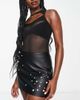 Miss Selfridge Miss Selfridge faux leather pearl embellished a-line mini skirt in black - 3