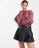 Miss Selfridge Miss Selfridge faux leather pleated kilt with buckles in black - 3