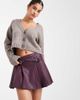 Miss Selfridge Miss Selfridge faux leather pleated kilt with buckles in burgundy-Purple - 1