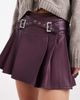 Miss Selfridge Miss Selfridge faux leather pleated kilt with buckles in burgundy-Purple - 2