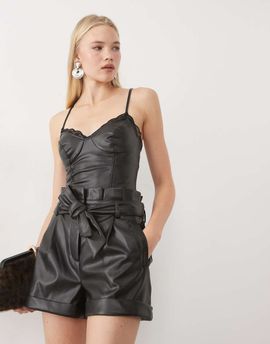 Miss Selfridge Miss Selfridge faux leather shorts in black