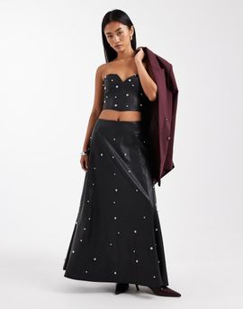 Miss Selfridge Miss Selfridge faux leather studded maxi skirt in black