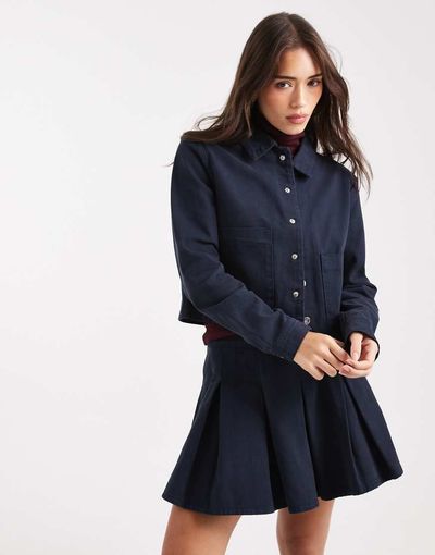 Miss Selfridge Miss Selfridge femme denim trucker jacket in navy wash - part of a set-Blue