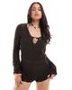 Miss Selfridge Miss Selfridge festival crotchet flare sleeve o ring romper in chocolate-Brown - 1