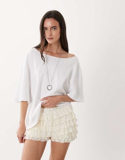 Miss Selfridge Miss Selfridge festival ruffle lace micro shorts in cream-White