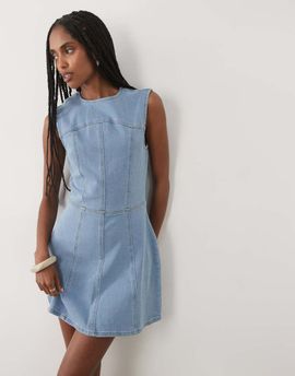Miss Selfridge Miss Selfridge fitted denim mini dress in mid wash-Blue