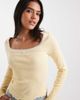 Miss Selfridge Miss Selfridge fitted square neck ribbed top with lace trim in buttermilk-Yellow - 1