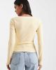 Miss Selfridge Miss Selfridge fitted square neck ribbed top with lace trim in buttermilk-Yellow - 4