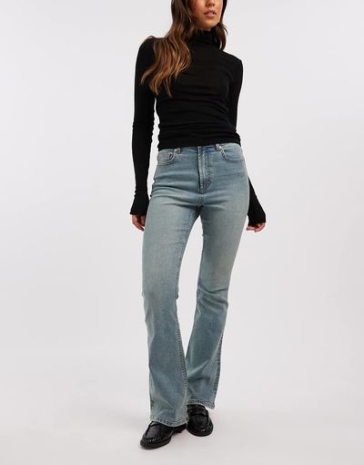 Miss Selfridge Miss Selfridge flare jeans in dirty wash-Blue