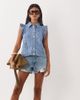 Miss Selfridge Miss Selfridge flare sleeve denim vest in light wash-Blue - 1
