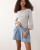 Miss Selfridge Miss Selfridge flared shorts with bow detail in mid blue wash - 2