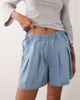 Miss Selfridge Miss Selfridge flared shorts with bow detail in mid blue wash - 3