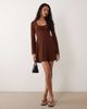 Miss Selfridge Miss Selfridge flippy tie scoop neck mini dress in chocolate-Brown - 1