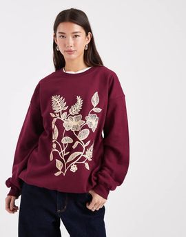 Miss Selfridge Miss Selfridge floral graphic sweatshirt in dark cherry-Red