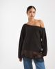 Miss Selfridge Miss Selfridge fluffy asymmetric sweater with contrast satin and lace hem in chocolate-No color - 1