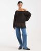 Miss Selfridge Miss Selfridge fluffy asymmetric sweater with contrast satin and lace hem in chocolate-No color - 2