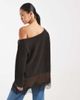 Miss Selfridge Miss Selfridge fluffy asymmetric sweater with contrast satin and lace hem in chocolate-No color - 3
