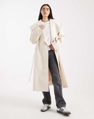 Miss Selfridge Miss Selfridge formal wrap coat in cream-White