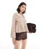Miss Selfridge Miss Selfridge frill collar peplum hem cardigan in camel-Neutral - 1