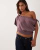 Miss Selfridge Miss Selfridge gathered off the shoulder top with deep waistband and lace trim in mauve-pink - 1
