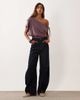 Miss Selfridge Miss Selfridge gathered off the shoulder top with deep waistband and lace trim in mauve-pink - 2