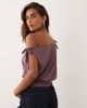 Miss Selfridge Miss Selfridge gathered off the shoulder top with deep waistband and lace trim in mauve-pink - 4