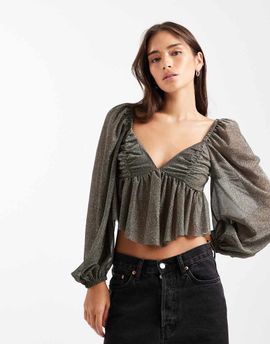 Miss Selfridge Miss Selfridge gold puff sleeve blouse