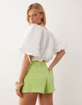 Miss Selfridge Miss Selfridge heart pocket denim mom shorts in lime-Green