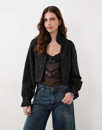 Miss Selfridge Miss Selfridge jacquard victoriana jacket in black