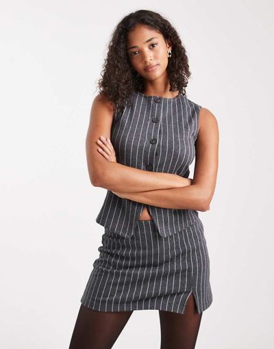 Miss Selfridge Miss Selfridge jersey skort in pinstripes - part of a set-Gray