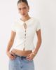 Miss Selfridge Miss Selfridge keyhole button up ribbed shirt in cream-White - 3