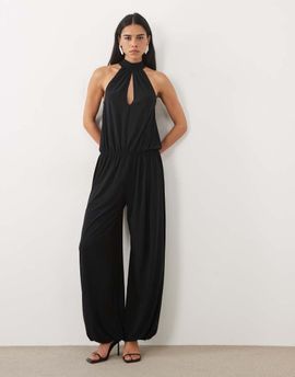 Miss Selfridge Miss Selfridge keyhole jumpsuit with picot trim in black