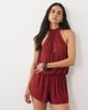 Miss Selfridge Miss Selfridge keyhole romper with picot trim in wine-Red - 1