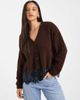 Miss Selfridge Miss Selfridge knit cardigan with lace hem in chocolate-pink - 1