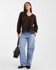 Miss Selfridge Miss Selfridge knit cardigan with lace hem in chocolate-pink - 2