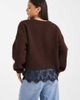 Miss Selfridge Miss Selfridge knit cardigan with lace hem in chocolate-pink - 3