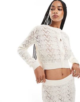 Miss Selfridge Miss Selfridge knit crochet cardigan in cream - part of a set-White