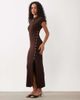 Miss Selfridge Miss Selfridge knit mandari collar midi dress with tie side detail in chocolate-Brown - 2
