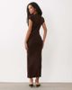 Miss Selfridge Miss Selfridge knit mandari collar midi dress with tie side detail in chocolate-Brown - 4