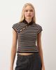 Miss Selfridge Miss Selfridge knit mandarin collar top in chocolate stripes-Brown - 1