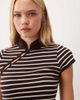 Miss Selfridge Miss Selfridge knit mandarin collar top in chocolate stripes-Brown - 3
