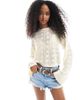 Miss Selfridge Miss Selfridge knit pointelle flare sleeve top in cream-White - 1