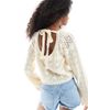 Miss Selfridge Miss Selfridge knit pointelle flare sleeve top in cream-White - 2