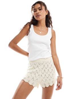 Miss Selfridge Miss Selfridge knit pointelle micro shorts in cream - part of a set-White