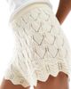 Miss Selfridge Miss Selfridge knit pointelle micro shorts in cream - part of a set-White - 4