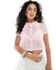 Miss Selfridge Miss Selfridge knit pointelle short sleeve cardigan in pink-No color - 1
