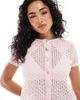Miss Selfridge Miss Selfridge knit pointelle short sleeve cardigan in pink-No color - 4