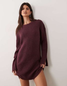 Miss Selfridge Miss Selfridge knit ribbed cozy mini dress in plum-Purple